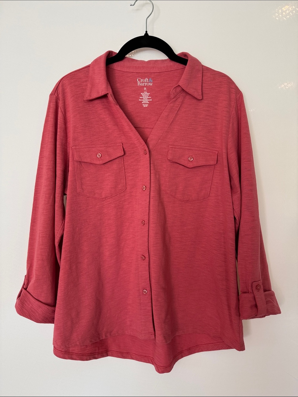 Croft & Barrow Watermelon Long Sleeve Knit Button Down Shirt